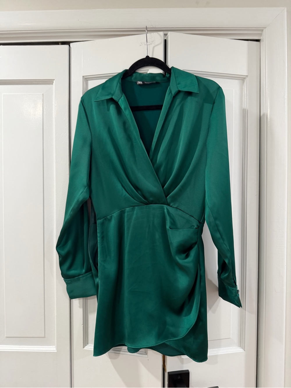 Zara Emerald Satin Wrap-Style Dress